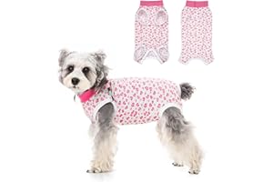 FEimaX Combinaison de Récupération pour Chiens Chats Après Chirurgie, Body Chien Post Operatoire Femelle Male, Maillot de Récupération pour Chien de Petite Moyenne Taille (Coeur Rose, XS)