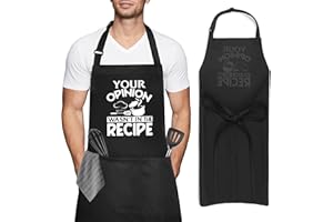 Iridsmole Funny Cooking Aprons for Men, YOU OPINION WASN'T IN THE RECIPE, BBQ Grill Funny Aprons for Women with Pockets, Ideal Christmas Gifts for Men Husband Father's Day Birthday Gift Cooking Apron
