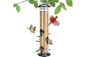 Kingsyard Metal Bird Feeders for Outdoors Hanging, Tube Bird Feeder with 6 Feeding Ports, 15 Inch, Chew-Proof & Weatherproof, Black