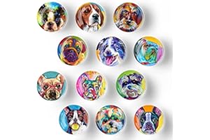 GEFIRE 12 Pièces Chien Magnet Frigo Original, Aimants Frigo, Magnet Frigo, Aimant Frigo, Adaptées aux Tableaux Blancs, Réfrigérateurs, Photos, Tableau Magnétique, Etc. (Rond / 30 Mm)