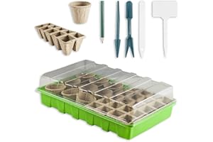 astor24 Premium 67tlg Zimmer-Gewächshaus mit Pflanzenschildern Treibhaus 36 x 22cm Pflanzentöpfe mit viel Zubehör und 60 Anzucht Töpfe (Grün)