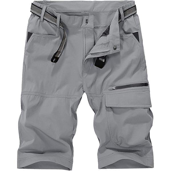 KEFITEVD Mannen Outdoor Sneldrogende Cargo Shorts Ademend Klimmen Safari Shorts Multi-Pockets Broek, Lichtgrijs, 42