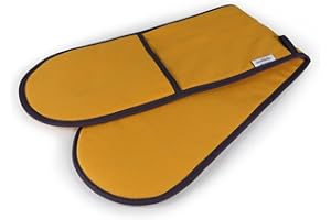 Muldale Double Oven Gloves Heat Resistant in Mustard Yellow - Natural Cotton Extra Thick Insulation - Made in England, UK - Heavy Duty Yellow Oven Gloves Double - Neutral Kitchen Textile Range
