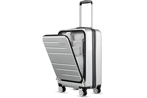 LUGGEX Handgepäck Koffer Hartschale aus PC - Reisekoffer mit Laptopfach, 4 Spinner-Rollen, 3-Stelliges Schloss, TSA, 55 cm, Silber
