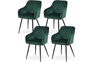 ‎CLIPOP CLIPOP Esszimmerstühle 4er Set, Küchenstuhl Samt Bezug Wohnzimmerstuhl Polsterstuhl mit Armlehne Metallbeine Polstersessel Stuhl für Esszimmer Wohnzimmer Küche (4, Samt Grün)