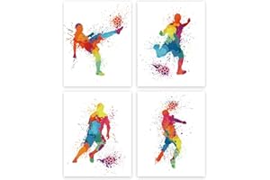 HPNIUB Football Wall Art,Watercolor Soccer Player Art Picture Poster,Set of 4 (8" X 10") Abstract Sport Wall Art For Bedroom Football Bedroom Accessories For Boys Teens Room Children Dorm Decor