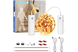 ‎WOBANE WOBANE Treppenbeleuchtung mit 2 Bewegungsmelder,5m LED Band Wiederaufladbar,Flexibel LED Streifen mit Akku,LED Sensor Licht,Warmweiß LED Nachtlicht für Flur,Küche,Schrank,Bett,Schlafzimmer,2700K