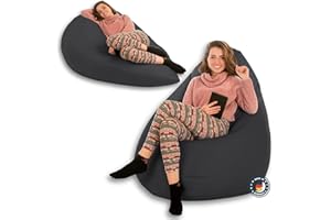 ‎BUBIBAG Droplet-Lounge Tropfenform Sitzsack mit Füllung | für Kinder Erwachsene | Indoor & Outdoor geeignet | Wasser-& Schmutzabweisend | Sitzkissen Bodenkissen Beanbag (XL Durchmesser 70 cm, Schwarz)