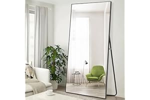 KIAYACI Specchio da pavimento oversize con supporto, specchio da parete per camera da letto, specchio da parete completo (nero, 180,3 x 81,3 cm)