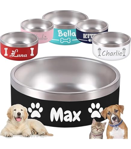 Ciotola Personalizzata Per Cani E Gatti In Acciaio Inossidabile | Con Nome Inciso | Fondo Antiscivolo