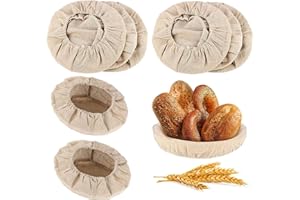 JZSMY Lot de 8 corbeilles à pain rondes de 25,4 cm - Doublure en tissu pour banneton - En rotin naturel