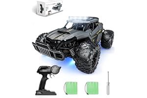 Tecnock Remote Control Car 1:16 with Headlight and Chassis Lighting, All Terrain Off Road RC Monster Truck 2.4GHz Toy, 2 Batteries for 60 Minutes Running Time - Gift for Adults Children