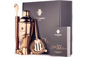Rusty Barrel Cocktail Kit Modelo Park Lane | Coctelera Profesional de Cobre de Acero Inoxidable con Cocteleria Accesorios | Kit Cocktail, Bartender Kit | Elegante Caja de Regalo y Libro de Recetas