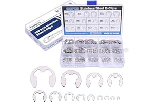 Habwea 400 Pièces Pince à Circlips E-clips, Anneau de Retenue Externe Snap Anneau De Circlips Interne Acier à Ressort (Stainless Steel E-Clips -400PCS)