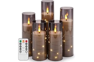 CHLDYCST Candele LED Fiamma Oscillante, Candela a Batteria Senza Fiamma con Timer e Telecomando, Candele Elettriche Effetto Reale, Set di 5,Per La Decorazione,Festa,Vacanze,Hotel