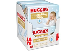 ‎HUGGIES Huggies Pure Extra Care Sensitive Baby-Feuchttücher, 99 Prozent Wasser, ohne Plastik, 12er Pack (4 x 3 Packungen, 576 Tücher), parfümfrei