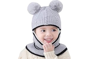 crazy bean Gorros para Niño Niña Bebé Invierno Gorros Y Bufandas Máscaras Bebe 3 En 1 para Mantener El Calor Gorro De Punto Acolchado para Niños De 2-8 Años