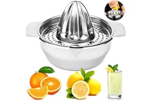 QGGTQG Exprimidor de limones de acero inoxidable con recipiente, 300 ml, pequeño exprimidor de limón, resistente, exprimidor manual de naranjas, apto para lavavajillas, para limones, limas, naranjas