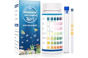 FJHTY Lot de 100 bandelettes de test d'aquarium 7 en 1 pour aquarium d'eau douce et eau salée,Kit de test d'aquarium pour tester la dureté, nitrate, nitrite, chlore libre, carbonate, pH