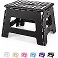 Dyforce Folding Step Stool 9", Kids Step Stool, Heavy Duty Step Stools for Adults, Compact Foot Stools, Light-Weight Toddler Step Stool for Kitchen, Bathroom, Holds Up to 300 lbs (Black)
