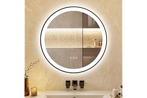 ChillCruiser Round LED Bathroom Mirror 600MM with Black Frame,Bathroom Mirror with Lights,Anti-Fog, Dimmable LED Mirror for Bathroom,Circle Lighted Bathroom Mirror for Wall,3 Colors, Memory
