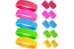 UQMIQURA 15 Stück Neon Schweißband Set, 80er 90er Schweissband Handgelenk Stirnband Sport Elastisch mit Armbänder für Damen Herren für Retro Party Karneval, Basketball, Tennis, Fitnessstudio
