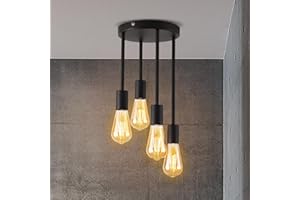 ‎ANWIO ANWIO Deckenleuchte Vintage Deckenlampe Schwarz E27, 4 Flammig Deckenstrahler Industrial Deckenlampe für Esszimmer Küche Wohnzimmer Bar Restaurant(ohne Leuchtmittel) EUC-EA190814-27-04CB-1U