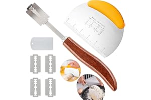 CHUAINXIN Cuchillo para Pan, Herramienta de Corte de Pan con 1 Raspador de Masa y 5 Cuchillas, Arco Curvado Cuchillo de Pan, Cuchilla de Cojo de Puntuación de Pan de Panadero, para Tallar Patrones de Pan Crudo