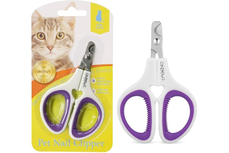 OneCut Pet Nail Clippers, Update Version Cat & Kitten Claw Nail Clippers for Trimming, Professional Pet Nail Clippers Best for a Cat, Puppy, Kitten & Small Dog (Purple)