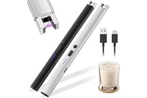 2 Piezas Encendedor Eléctrico de Arco, Recargable USB con Indicador LED, Resistente al Viento Sin Butano, Doble Seguridad, Negro y Plateado, Ideal para Velas, Cocina, Chimenea y Camping