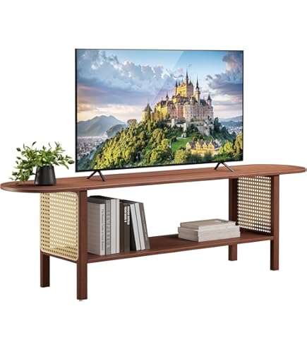 Sweiko Ruime 180-cm TV Kast Met Rotan Decoratie, 2-deuren En Een Lade Massief Houten Poten Biedt Ruimte Voor Een 80 Inch Tv Tv Opbergkast Tv Kast