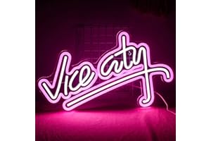 Wanxing, Insegna al neon LED con scritta Vice City, di colore rosa e bianco, alimentata tramite USB, adatta come decorazione da parete per camera da letto, sala giochi e ambienti simili