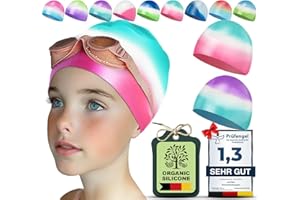 Juclise Swimming Caps for Kids，Girls and Boys, Stretchy 100% Silicone Swim Caps, Waterproof Swimming Hat，Comfortable Bathing Caps Fit for Teens/Children Long and Short Hair, pool caps, 1&2 pack