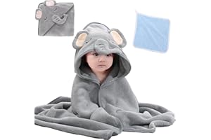 TYXHXTF Hooded Baby Towel, Baby Towels with Hood, Unique Animal Design Baby Towel with Hood, Soft Absorbent Baby Bath Towel, for Newborn Baby Boy and Girl (Grey)