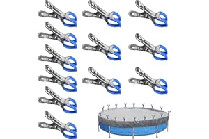 AIDODIA Lot de 12 Pince Bache piscine en métal pour piscine hors sol, pince a ressort avec film de protection, pinces pour bache piscine à forte force de serrage(pinces en métal double bouche)