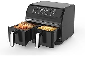 JUST PERFECTO HOUSEHOLD APPLIANCES JUST PERFECTO Double Friteuse Sans Huile XXL 8L 1700 W 2 personnes friteuse air chaud | friteuse electrique fryer 2 compartiments | Compatible lave-vaisselle | Livre de recettes inclus | air fryer