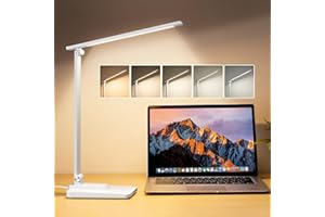 ONE FIRE Lampada da Scrivania LED Pieghevole e Portatile - 15 Modalità di Illuminazione, Protezione degli Occhi, Regolabile - Lampada da Tavolo per Studio - Bianco