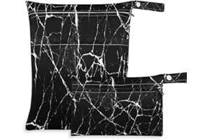 JUMBEAR Vintage Black Marble Texture Wet Dry Bags Sets Waterproof Reusable Travel Beach Baby Cloth Diaper Wet Dry Bags Organizer with Two Zippered Pockets for Swimsuit and Gym 2PCS