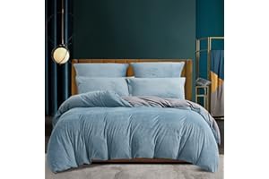 LUOFANFEI Kuschelige Plüsch Bettwäsche 200x200 Winter Cashmere Touch Hellblau Blau Grau Bettwäsche Set Flauschig Fleece Warme 3 Teilig Microfaser Bettbezug Doppelbett Set und Kopfkissenbezüge 80x80 cm