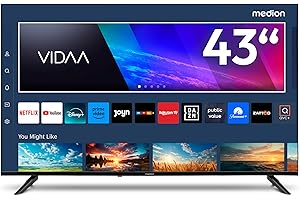 MEDION 108 cm (43 Zoll) Ultra HD Fernseher (Smart-TV, HDR10, VIDAA Store, Prime Video, Disney+, DAZN, Paramount+, HbbTV, PVR, Bluetooth, MD 843200)