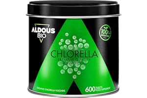 ALDOUS BIO 600 Comprimés de Chlorella Ecologique Pure - 3000 mg par dose journalière - Paroi Cellulaire Routinée - 100% Naturelle Satiété, DETOX - Protéine Végétale Ecologique - Chlorophylle - Augmente l'Energie