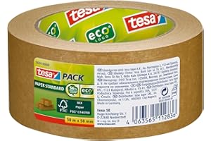 tesa tesapack Papier Standard - Umweltschonendes Paketband aus Papier, 56% biobasiertes Material - Effizient und recyclingfreundlich - Braun - 50 m x 50 mm