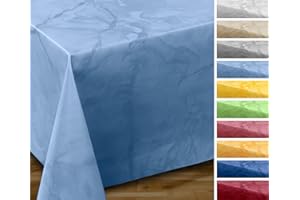 ‎BEAUTEX Wachstuchtischdecke abwischbar, OVAL RUND ECKIG, fleckenabweisende Gartentischdecke Marmorstein, zuschneidbare Wachstuch Tischdecke (Eckig 140x120 cm, Hellblau)