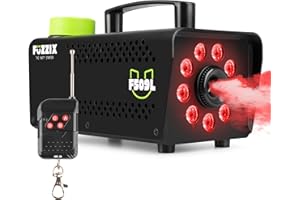 Fuzzix F509L Máquina de Humo con 9 LED RGB (rojo, verde y azul). Maquina de humo con Control Remoto inalámbrico. Maquina humo efectos RGB para Fiestas Halloween, Bodas, Escenarios, Discoteca, DJ