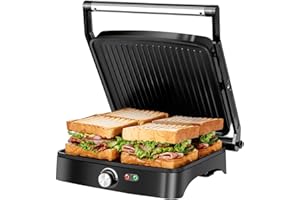 ‎AIGOSTAR Aigostar Calore Kontaktgrill, Optigrill und Sandwichmaker 1800W, 180° aufklappbar mit einstellbarer Temperatur (50-220°C), Antihaftbeschichtung und Fettauffangschale