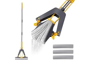 Balai Eponge Absorbant, Masthome Serpillière Éponge Magique avec Essoreuse Intégrée, Balais Nettoyer Sol avec 3 Réutilisables PVA éponge Head, pour Nettoyage Sols