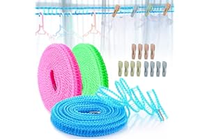 IIRC Wäscheleine Ausziehbar 3STK Winddichte Wäscheleine 5M Tragbare Outdoor Wäscheleine mit Wäscheklammern rutschfeste wäscheleine ist ideal für Haus und Camping