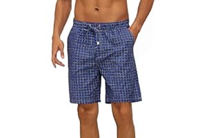 Nieery Pantalones de Pijama para Hombre Pantalones de Pijama para Hombre con Bolsillos Ropa de Noche Pantalones Cortos de Algodón a Cuadros para Casa Pantalones Cortos de Pijama