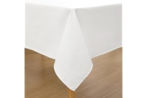 Homaxy Obrus o wyglądzie lnu, zmywalny, z efektem lotosu, prostokątny, 140 x 300 cm, odporny na działanie wody, ochrona przed plamami, biały