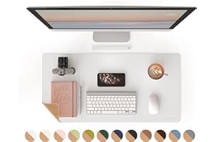 RENMTURE Dual-Sided Mouse Pad, Natural Cork & PU Leather Large Desk Pad for Office and Home Work, Desk Protector Non-Slip, Waterproof, Easy Clean (White, 32"x16")